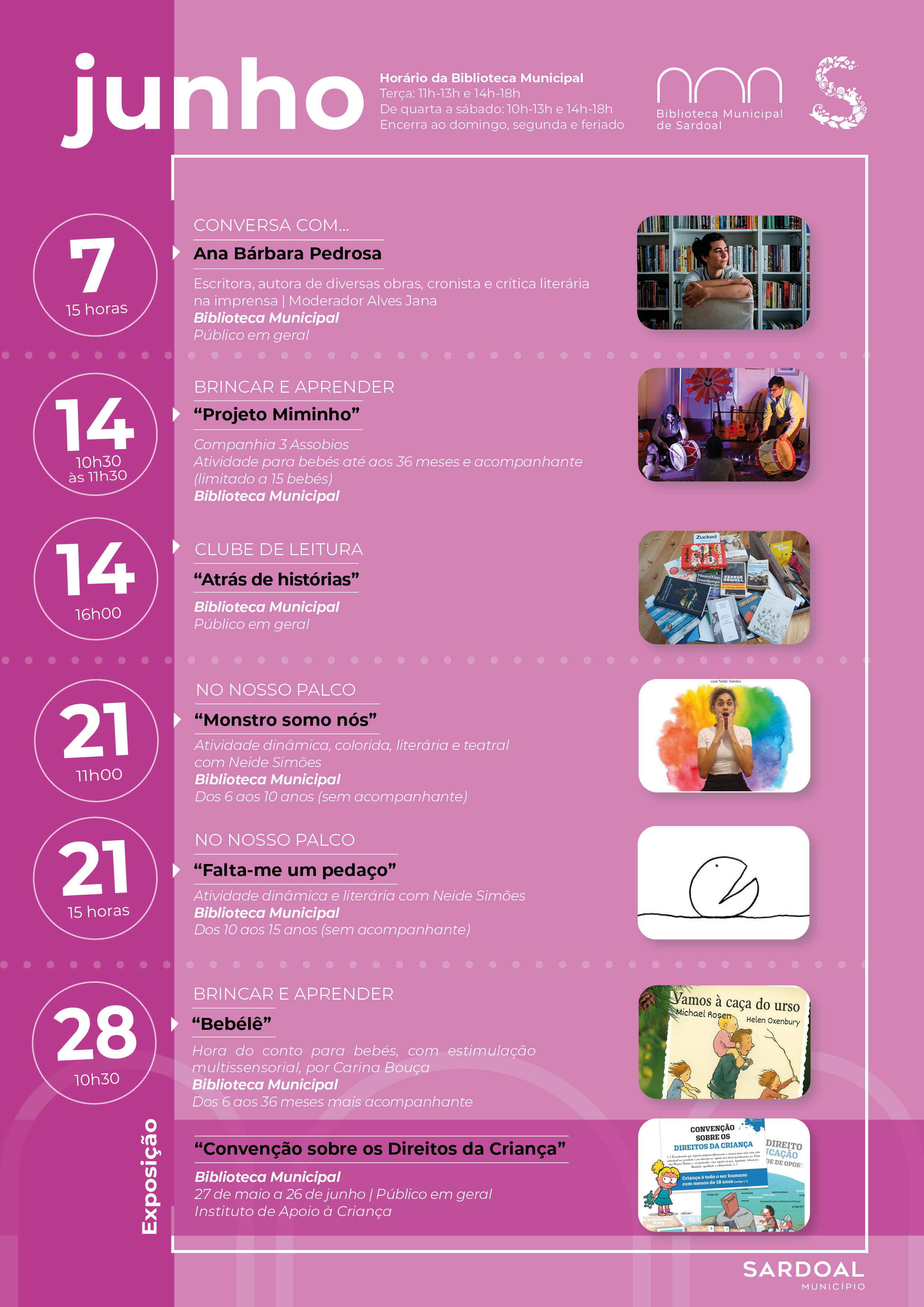 Programação da Biblioteca Municipal durante o mês de junho